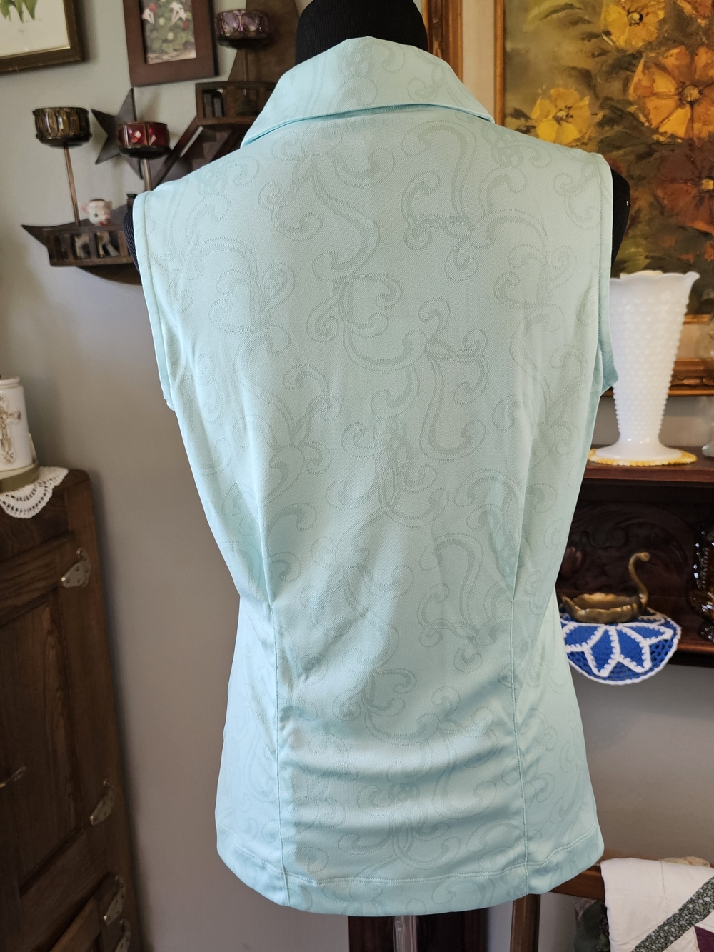 Nike Golf Dri-FIT Sleeveless Polo Shirt Aqua Jacquard NWT Women's Medium - Picture 3 of 8